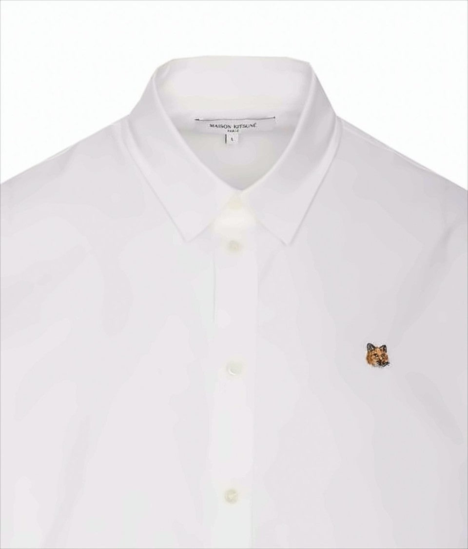 Maison Kitsuné Long-Sleeve White Cotton Shirt With Embroidered Fox Detail