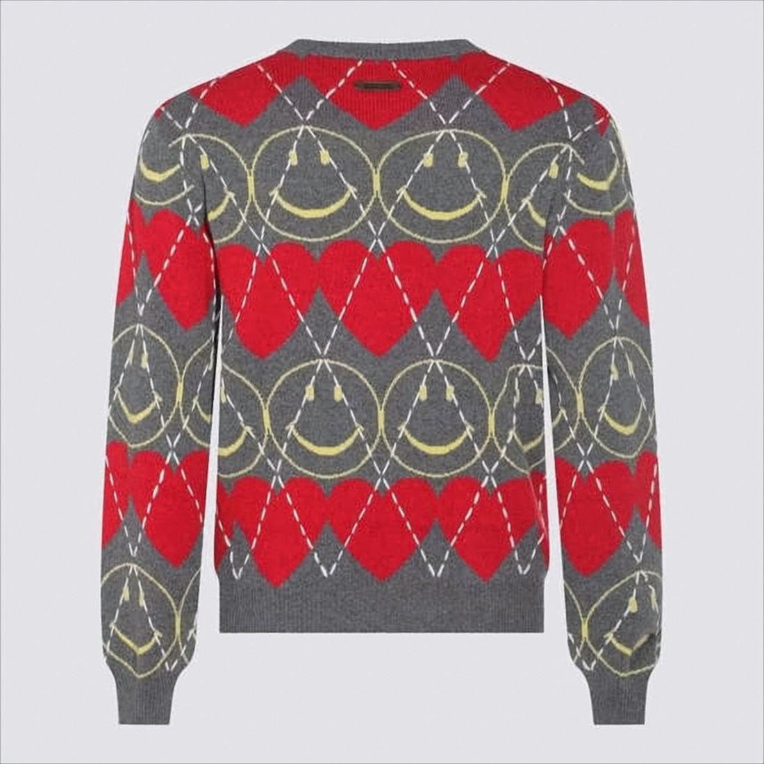Moschino Grey Argyle Pattern Sweater With Playful Motifs