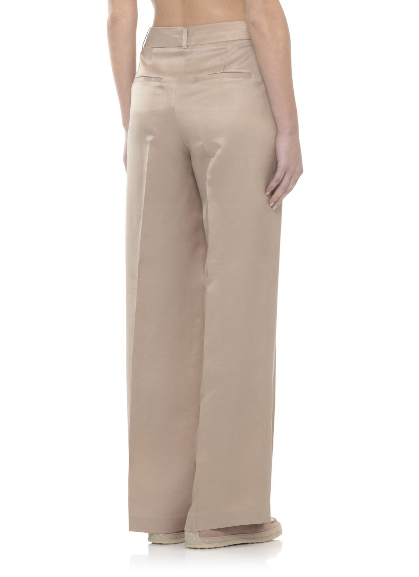 Peserico Brown Linen Straight-Leg Pants