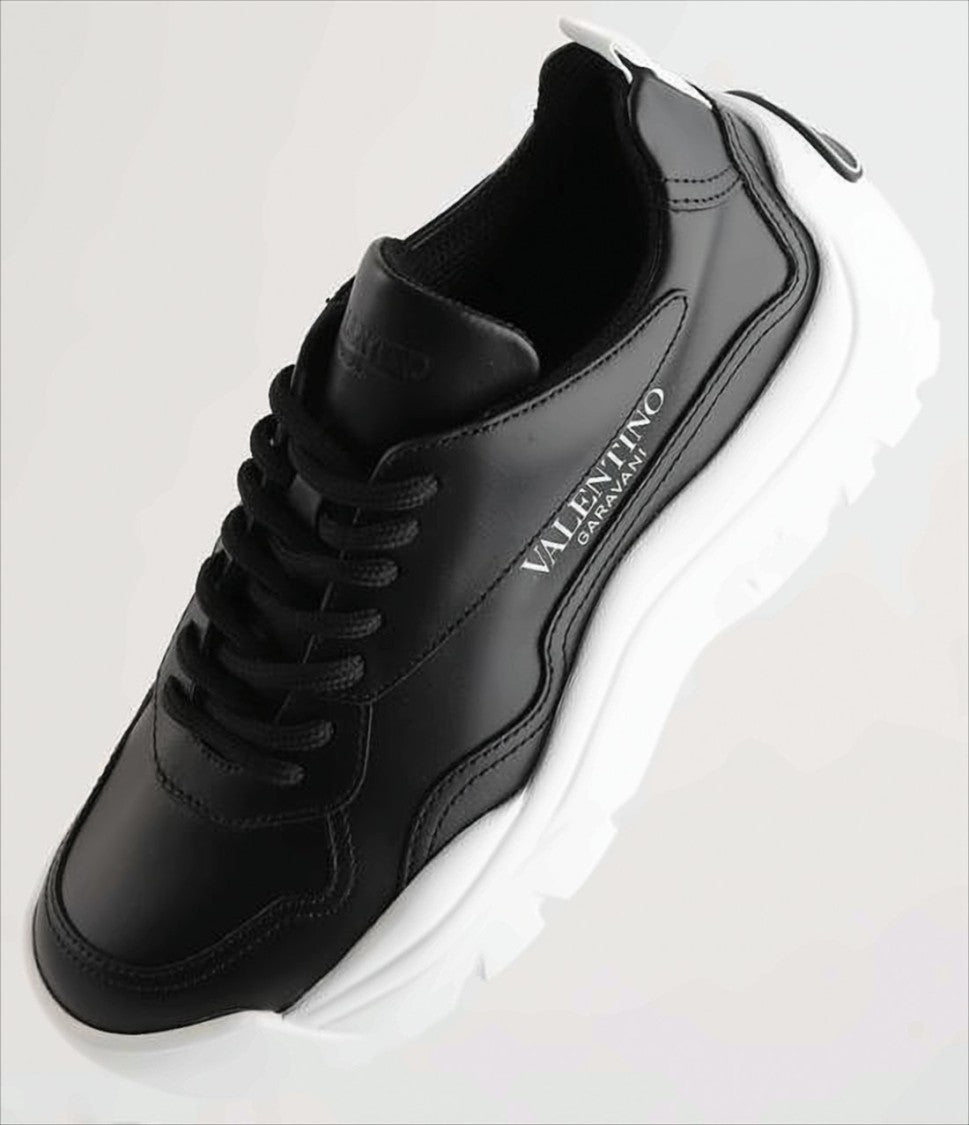 Valentino Garavani Black Leather Sneakers With Contrasting Brand Detailing