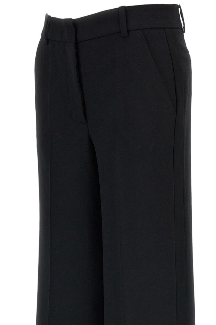 Parosh Black Stretch Wool Satin Stripe Tailored Pants