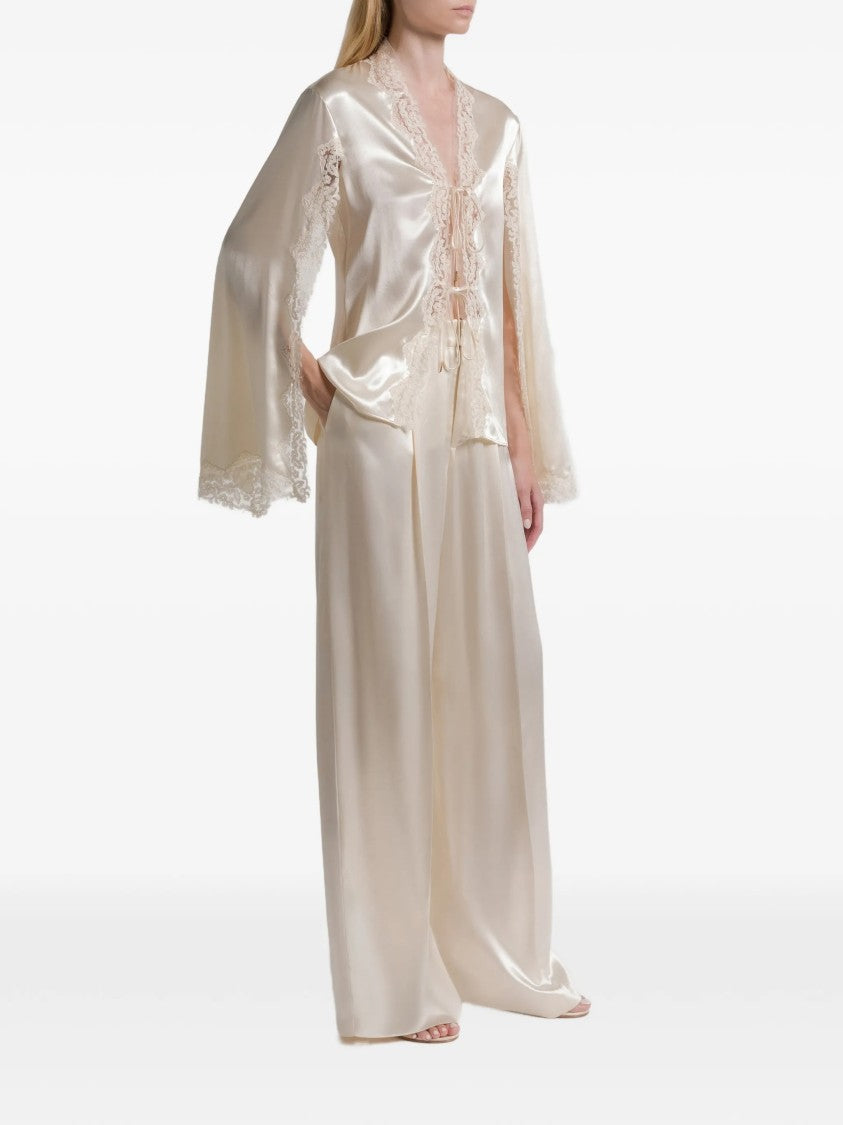 Alberta Ferretti Neutral Pantalone High-Waisted Wide-Leg Viscose Pants