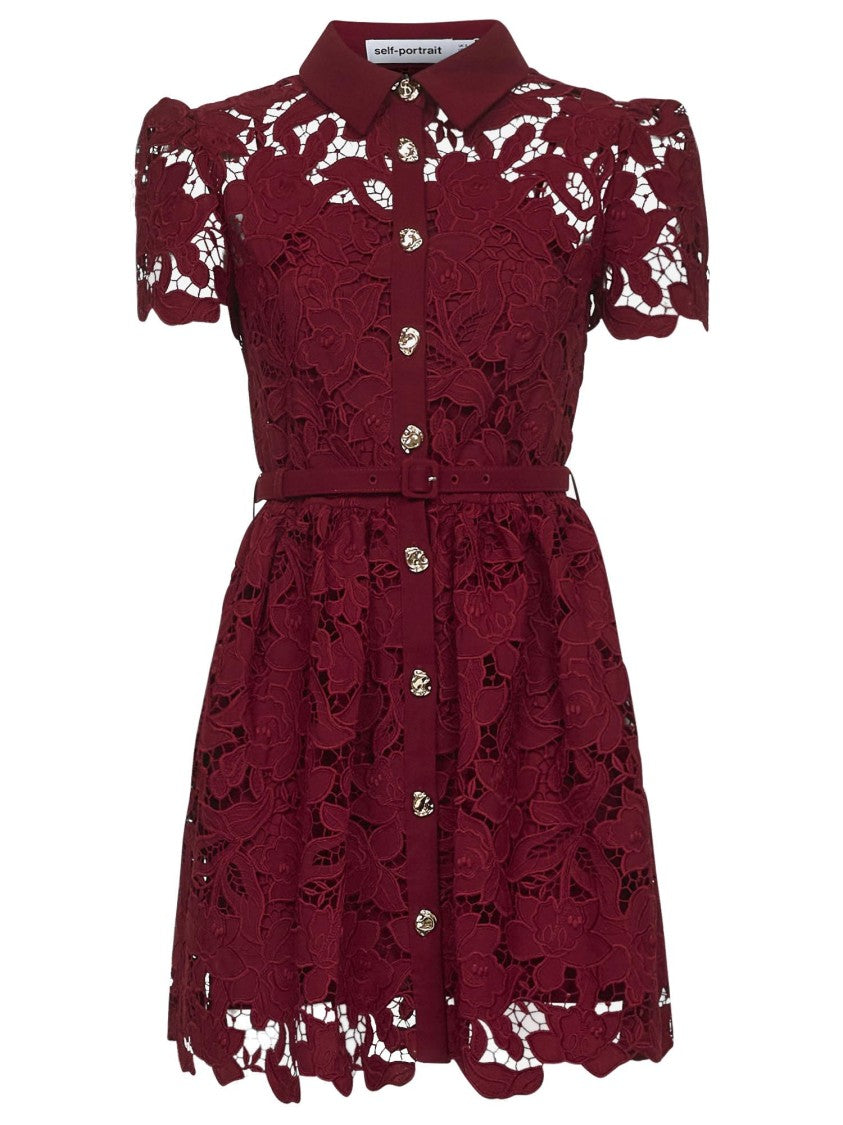 Self-Portrait Floral Lace Dress With Puff Sleeves