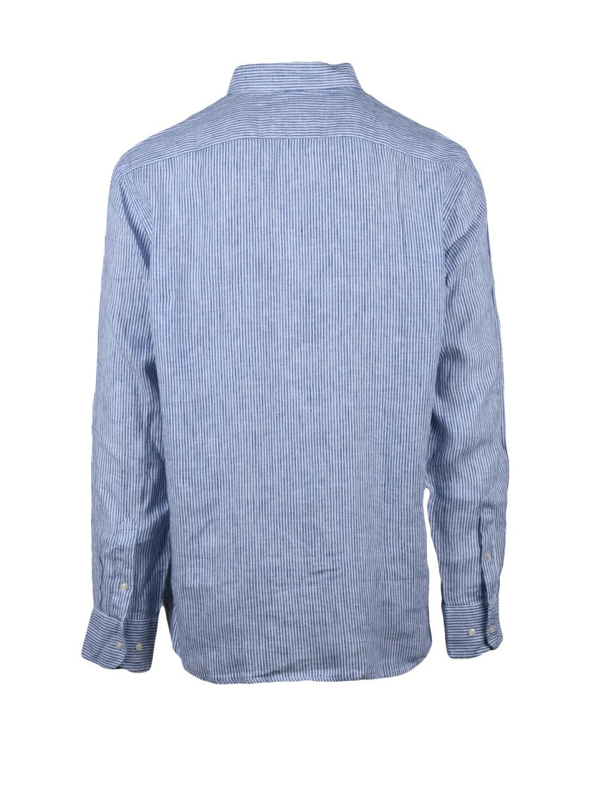 La Martina White Blue Linen Striped Shirt