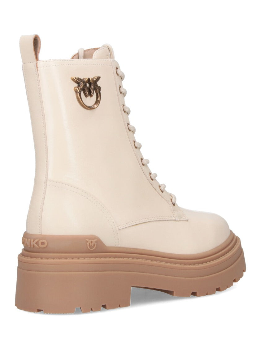 Pinko Ankle-High Leather Boots With Gold Hardware Detail