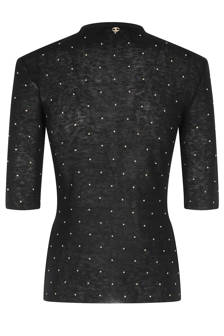 Rabanne Black All-Over Crystal Short-Sleeve Cupro-Blend Sweater