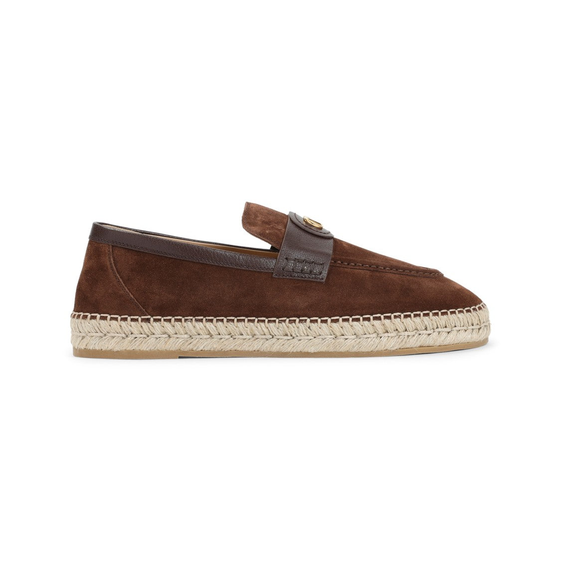 Valentino Garavani Brown Suede Espadrilles With Leather Strap And Gold Emblem
