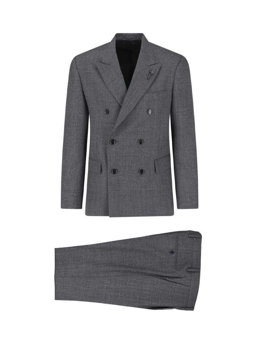 Lardini Grey Double-Breasted Virgin Wool Suit