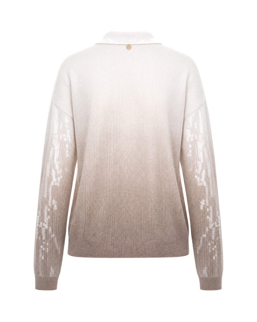 Liu Jo Gradient Sequin Knit Sweater With Polo Collar And Ribbed Finish