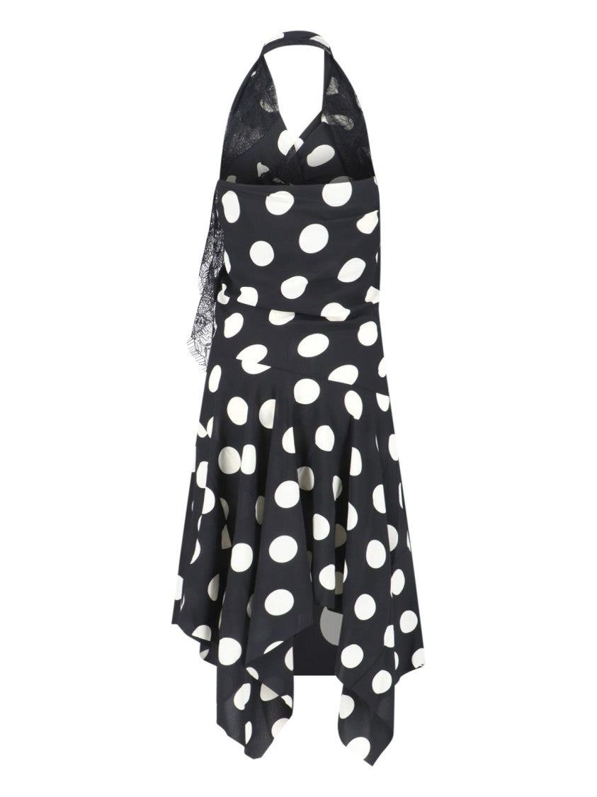 Junya Watanabe Black Polka Dot Asymmetrical Midi Dress