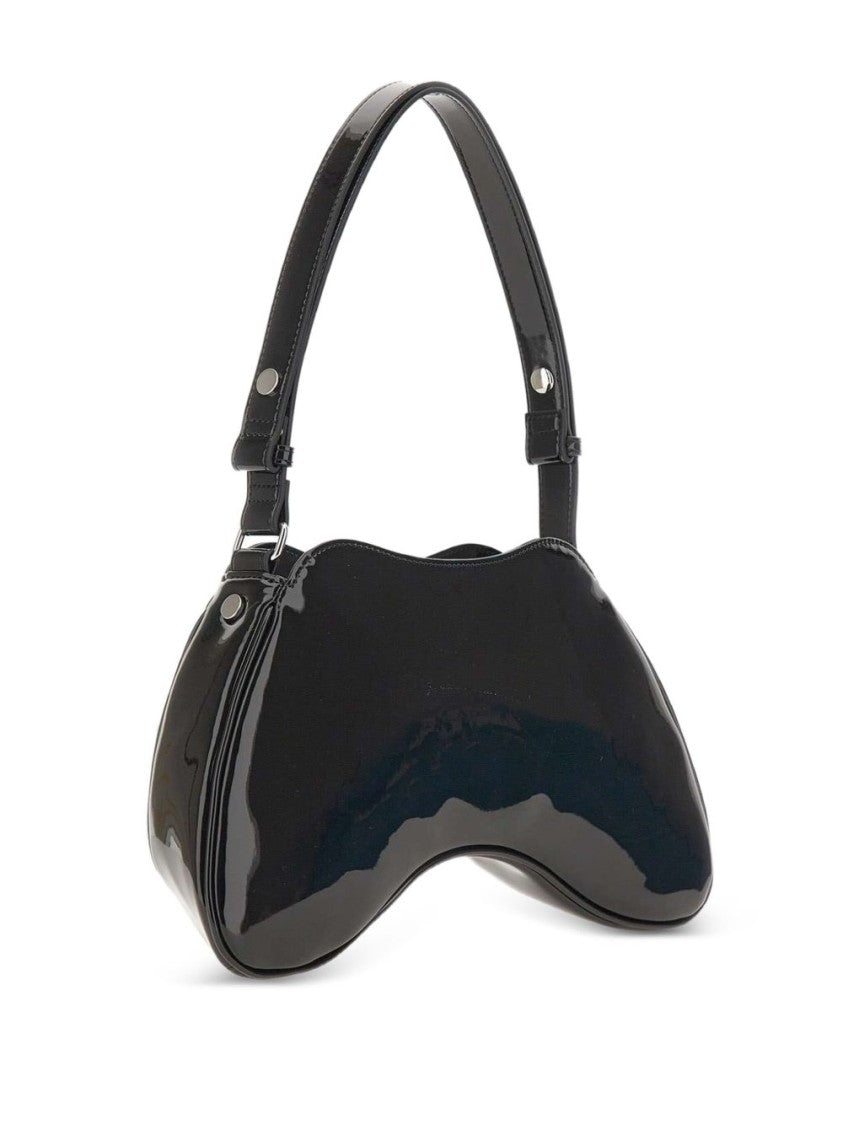 Diesel Black Curved Patent Finish Handbag
