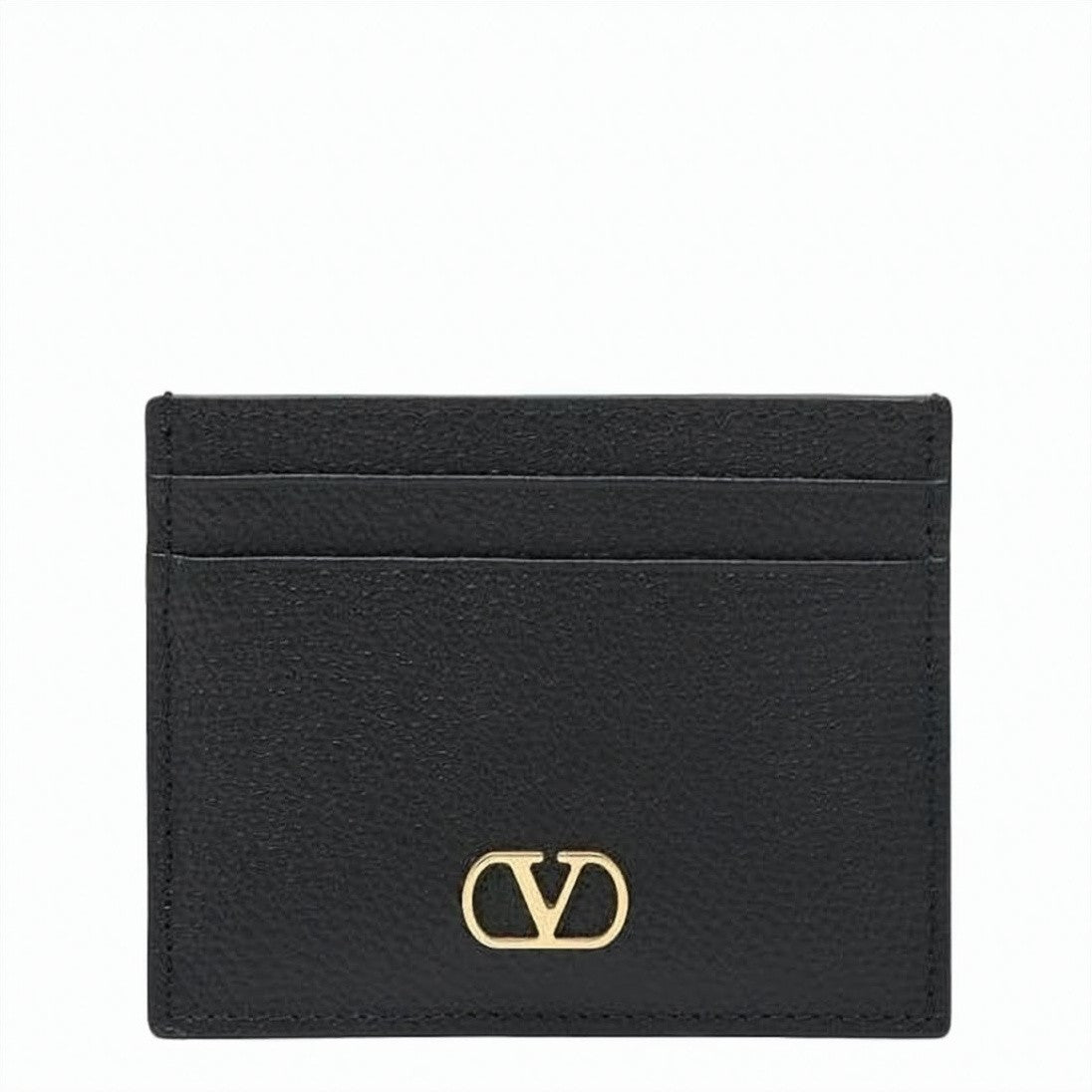 Valentino Garavani Textured Calf Leather Cardholder With Gold-Tone Logo Accent