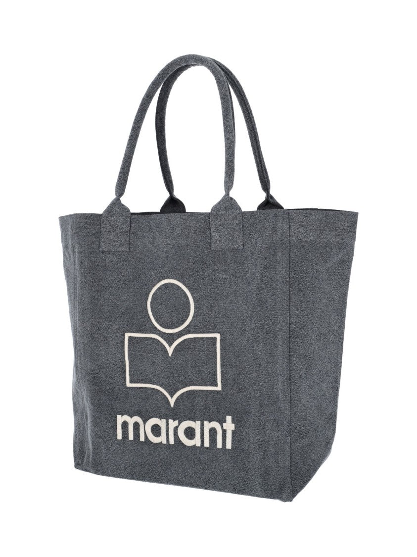 Isabel Marant Grey Cotton Tote Bag With Embroidered Logo