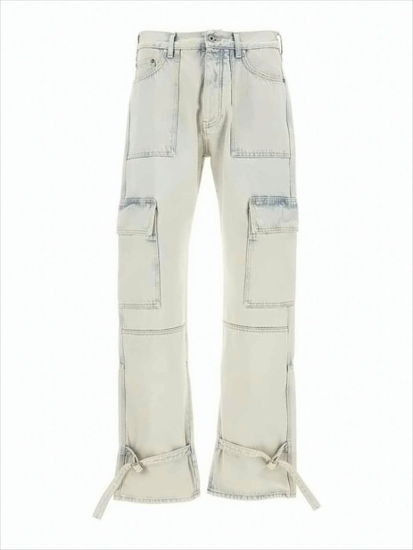 Off-White Light Off-White Casual Pants With Abstract Graphic Detail