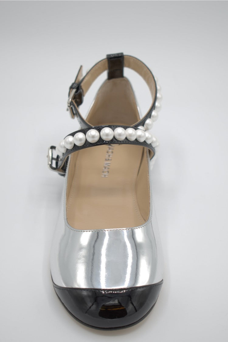 Mach & Mach Silver Leather Flats