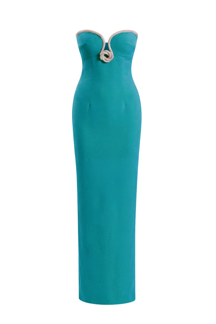 Saiid Kobeisy Strapless Blue Midi Dress