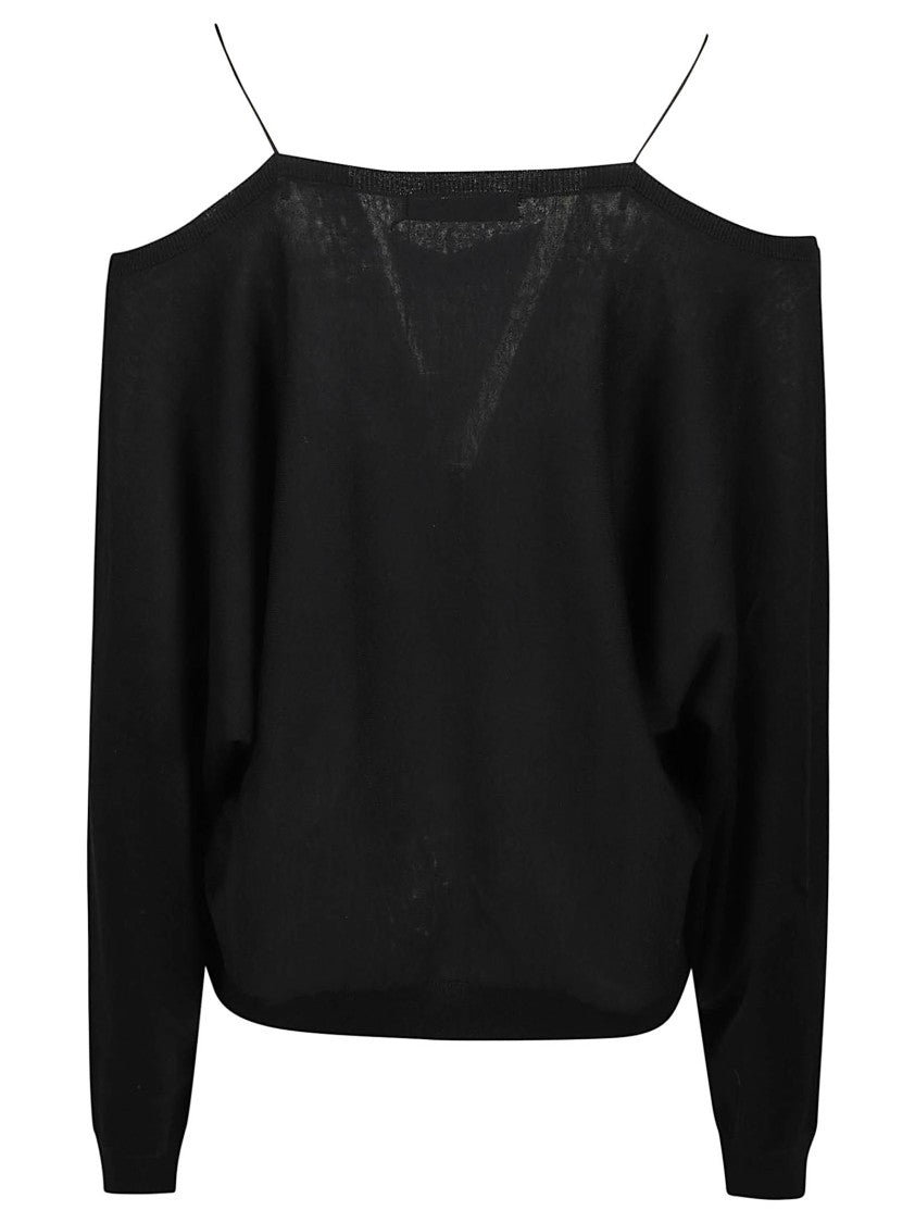 Iro Cold-Shoulder Black Sweater With Lace Trim And Cropped Fit