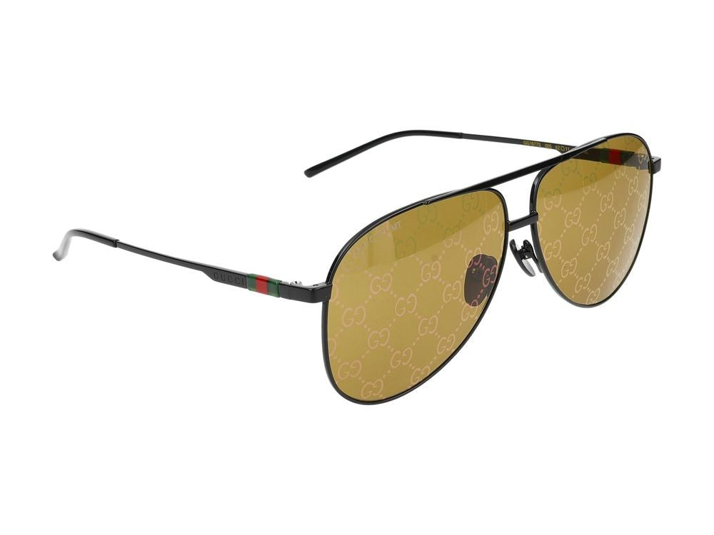 Gucci Black Yellow-Tinted Lenses Aviator-Style Sunglasses