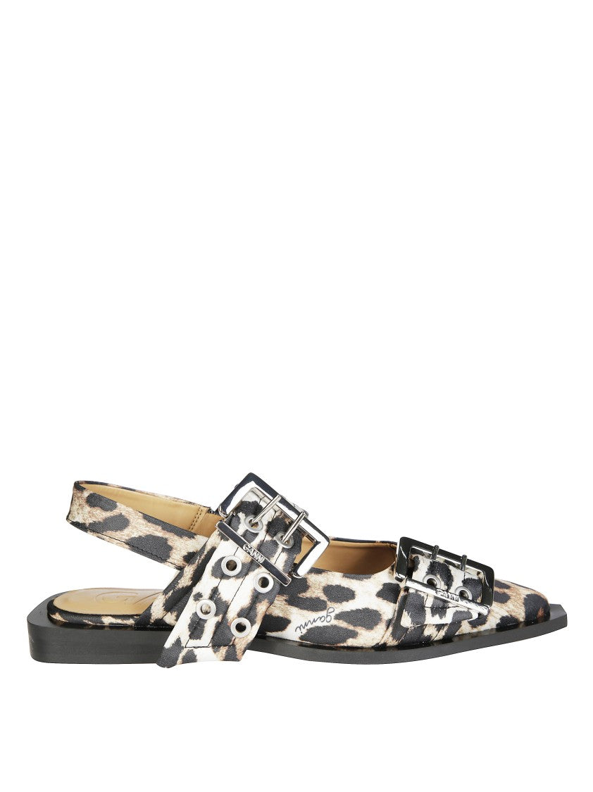 Ganni Feminine Buckle Ballerina Satin Print
