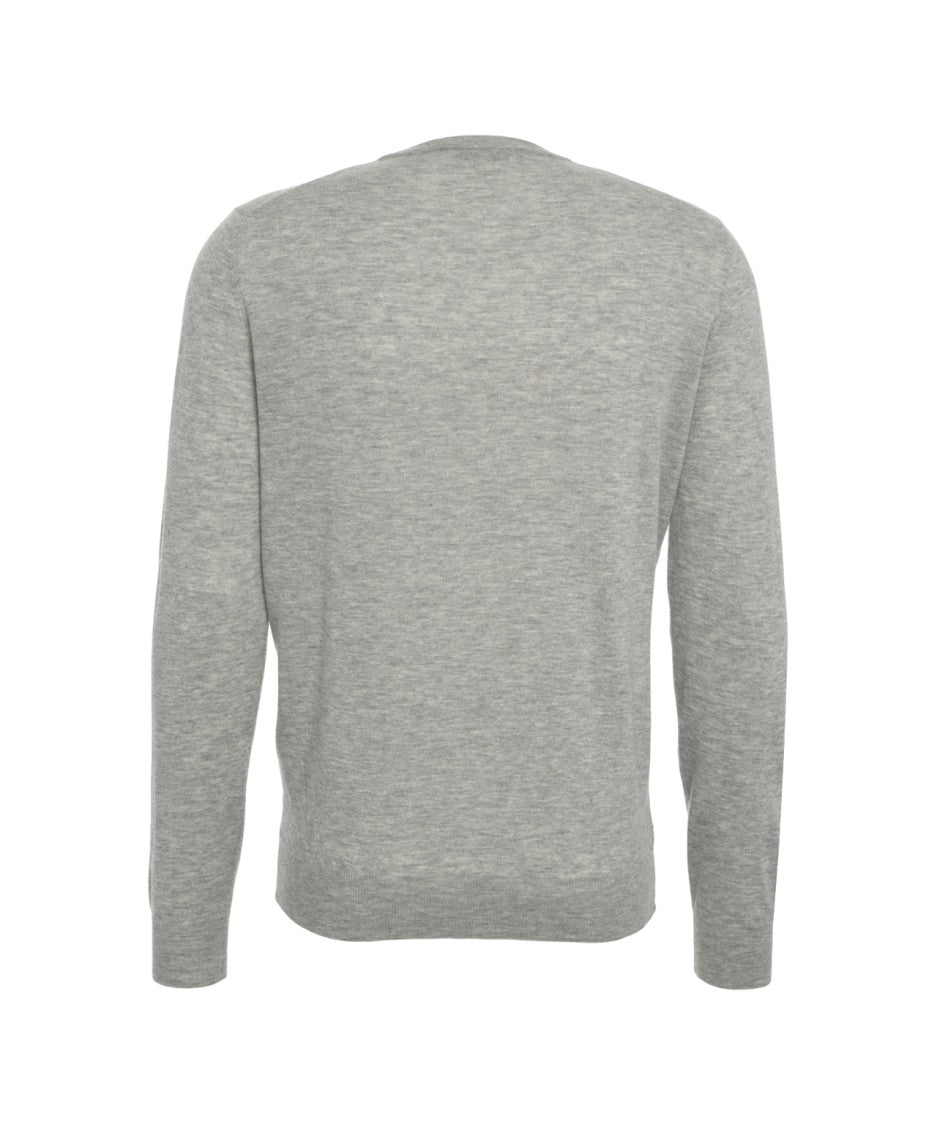 Gender Fine-Knit Grey Sweater With Classic Crew Neck And Ribbed Details