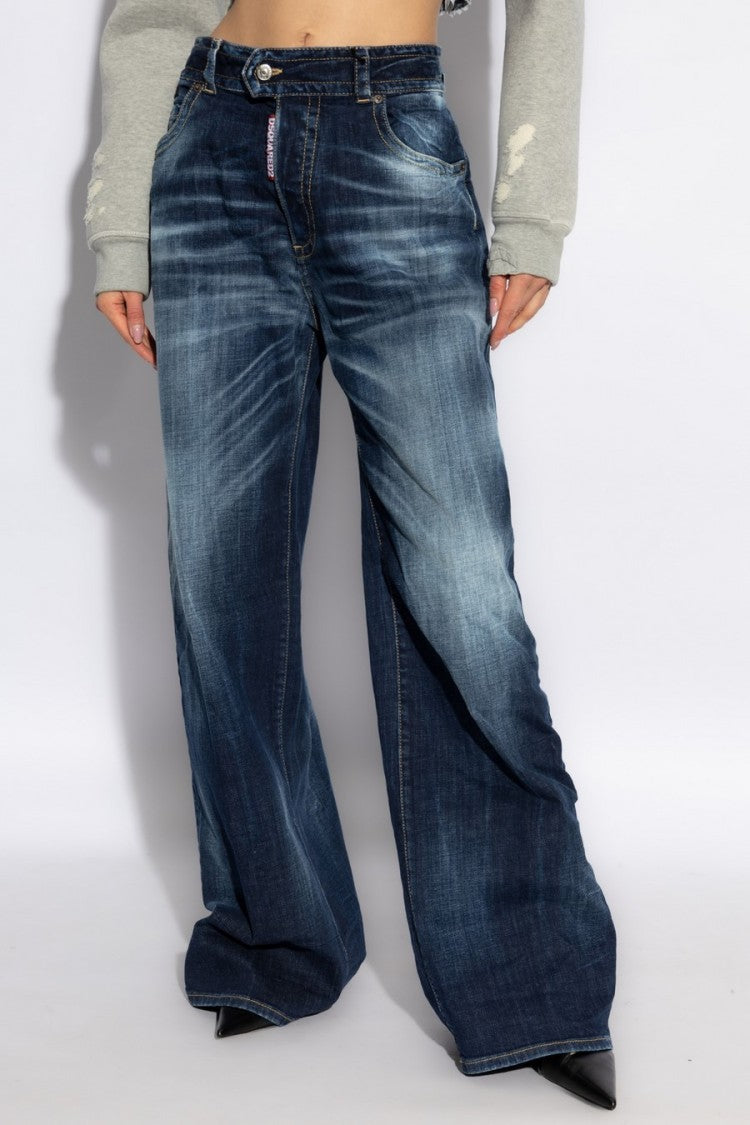 Dsquared2 Wide-Leg High-Waist Jeans With Faded Wash