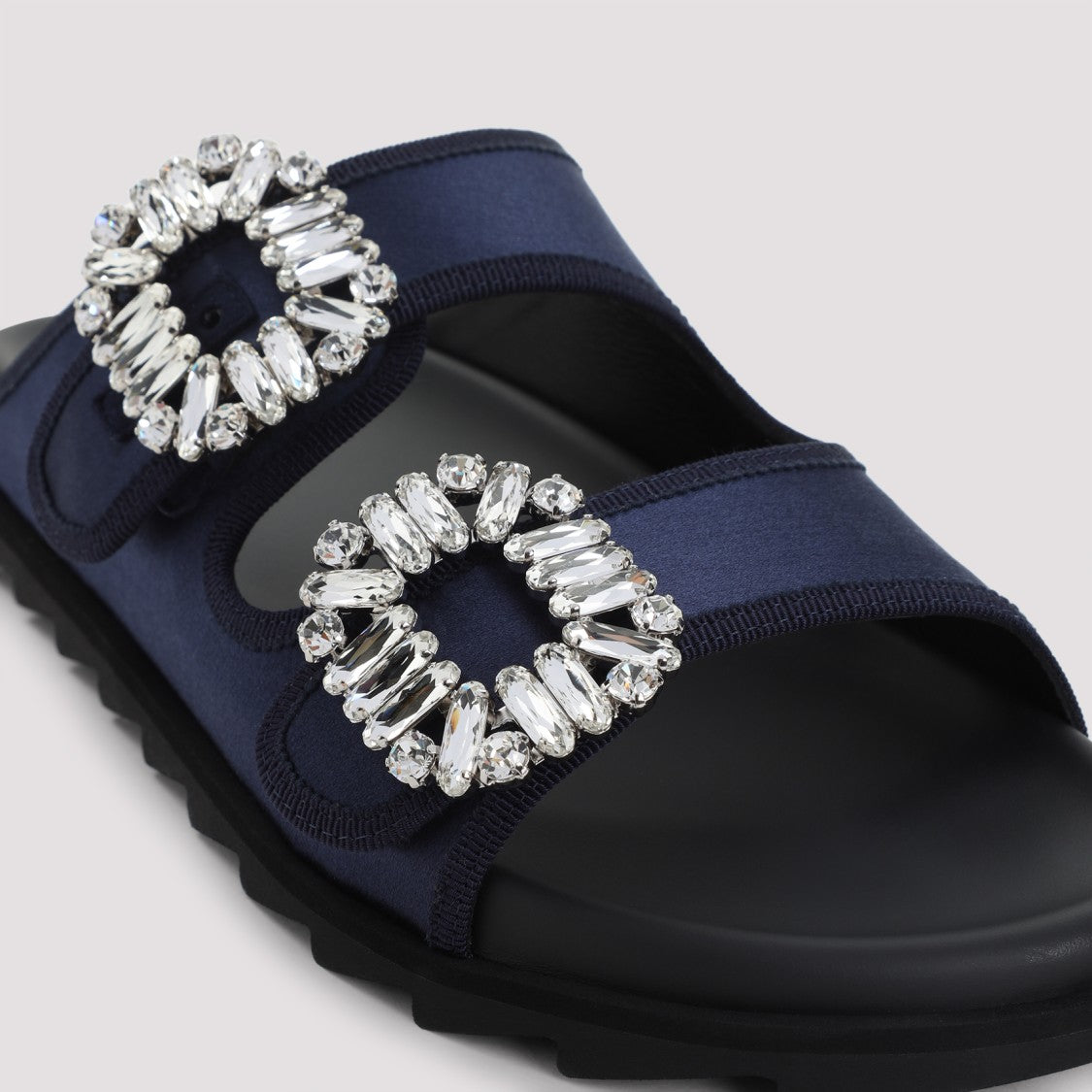 Roger Vivier Slidy Strass Bord Gros Blue Satin Mules
