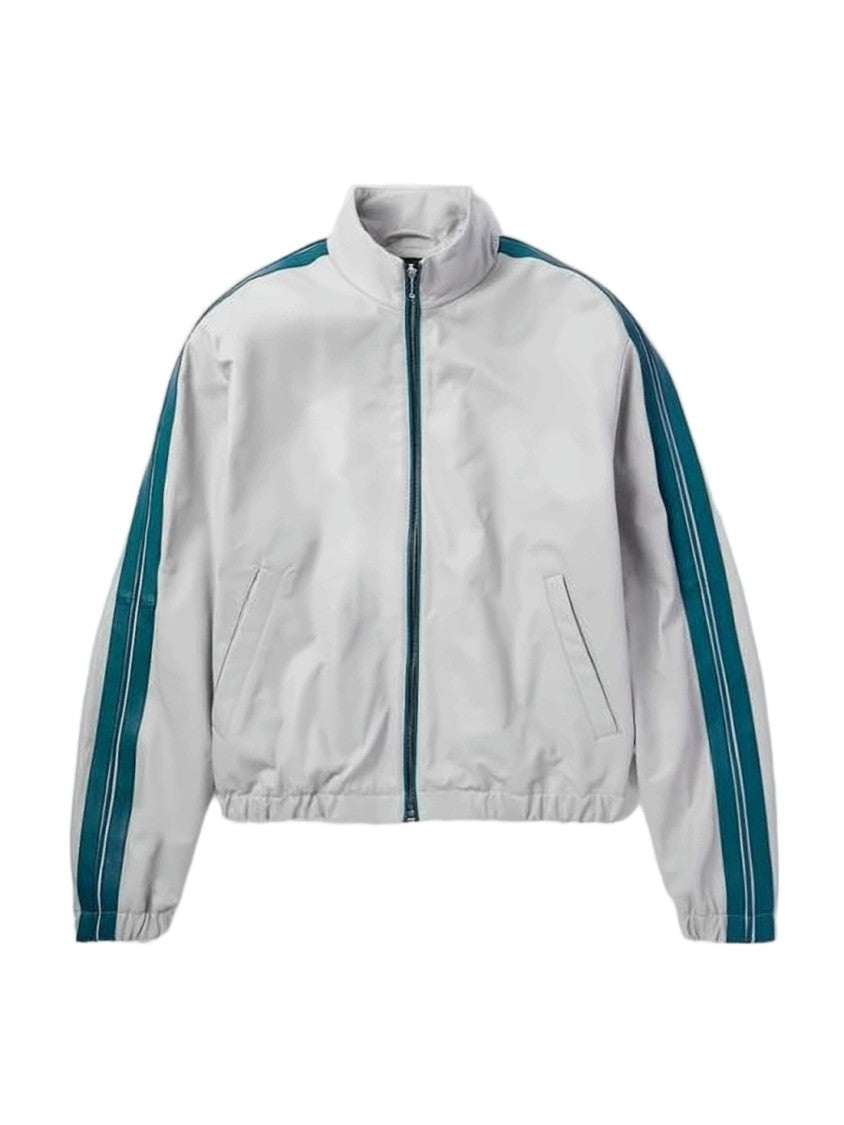 Marni Sleek Lambskin Jacket With Bold Teal Stripes
