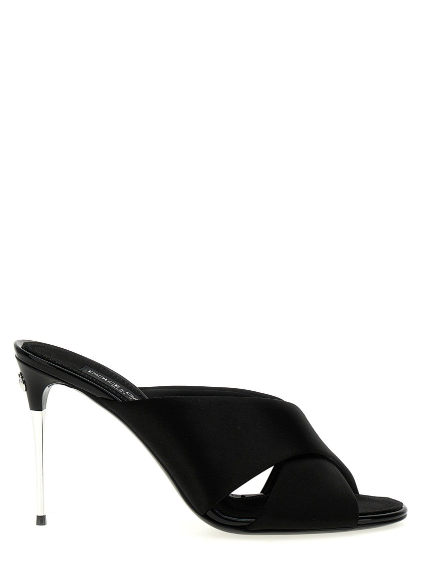 Dolce & Gabbana Black Satin Sandals With Crossed Bands