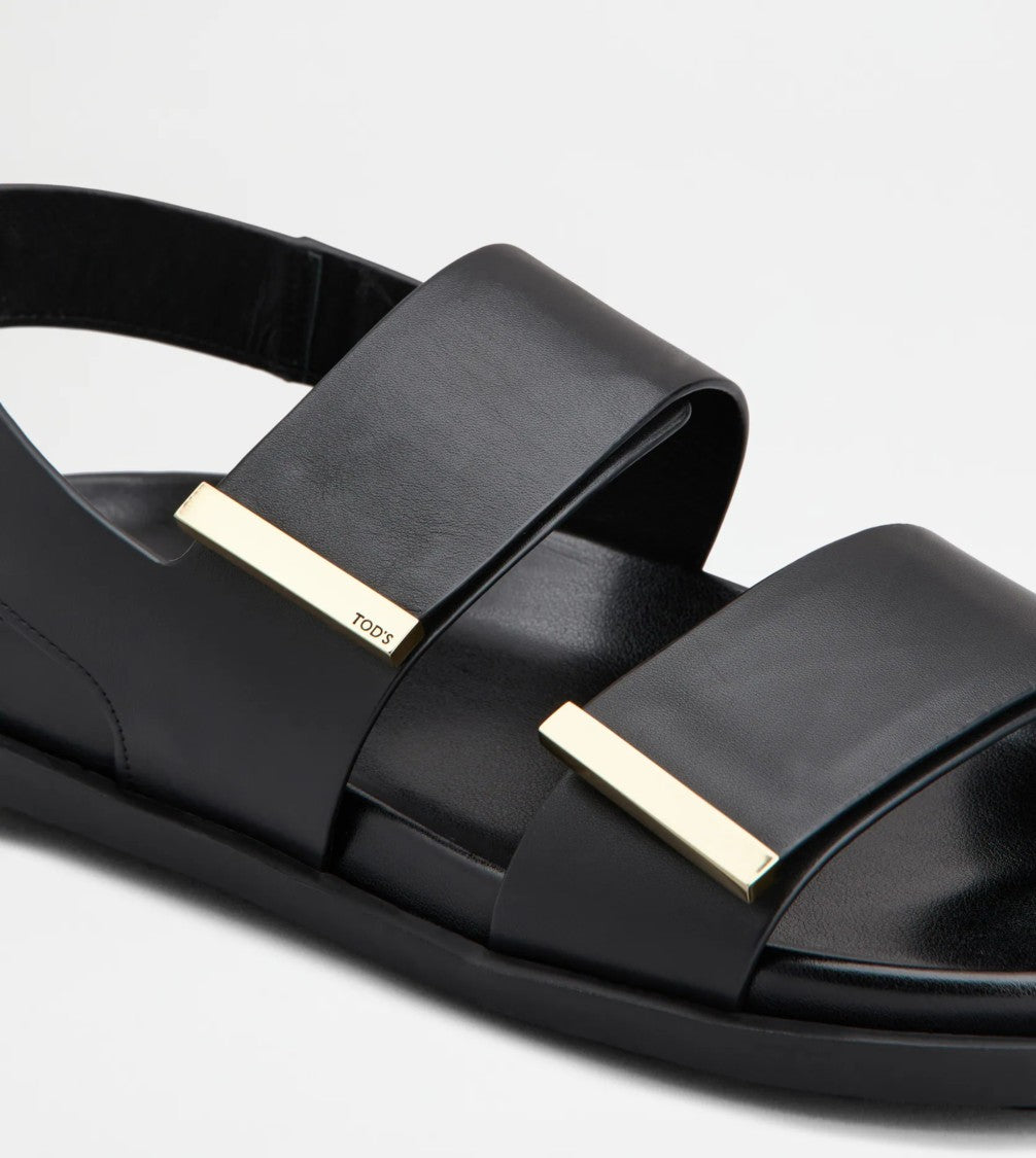 Tod's Black Sandals With Gold-Tone Accents