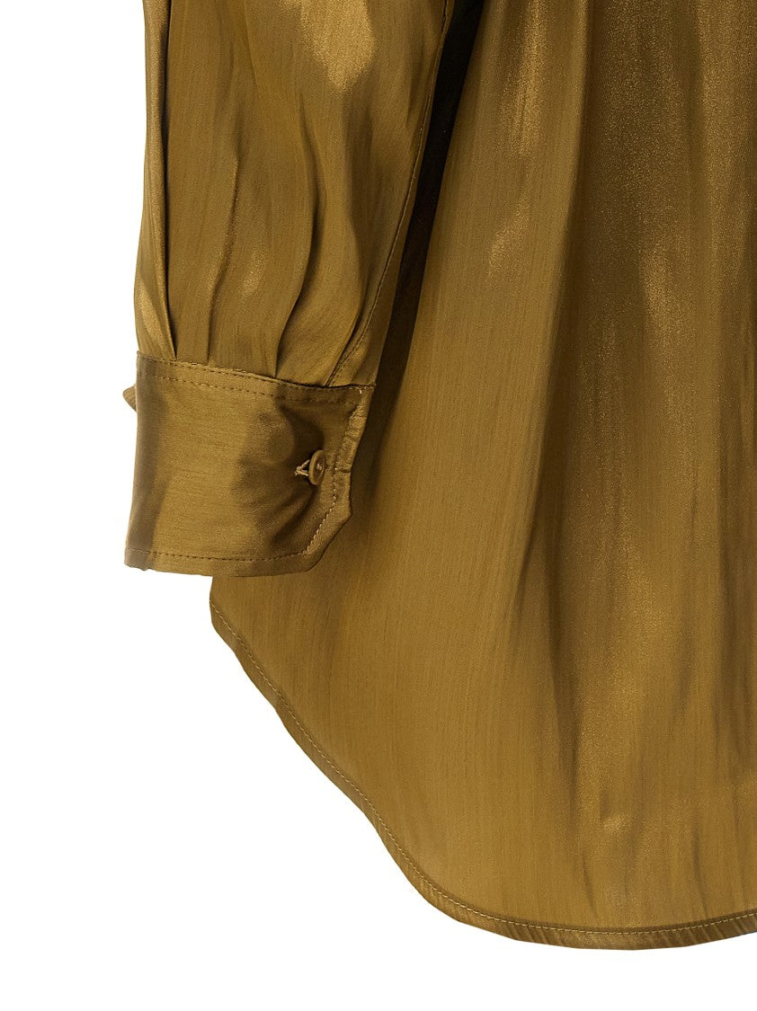 Nude Satin Shirt With Asymmetric Hem