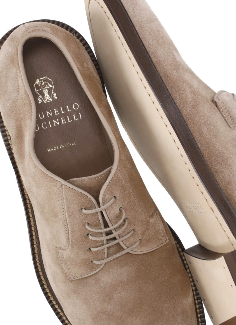 Brunello Cucinelli Light Brown Round Toe Suede Lace-Up