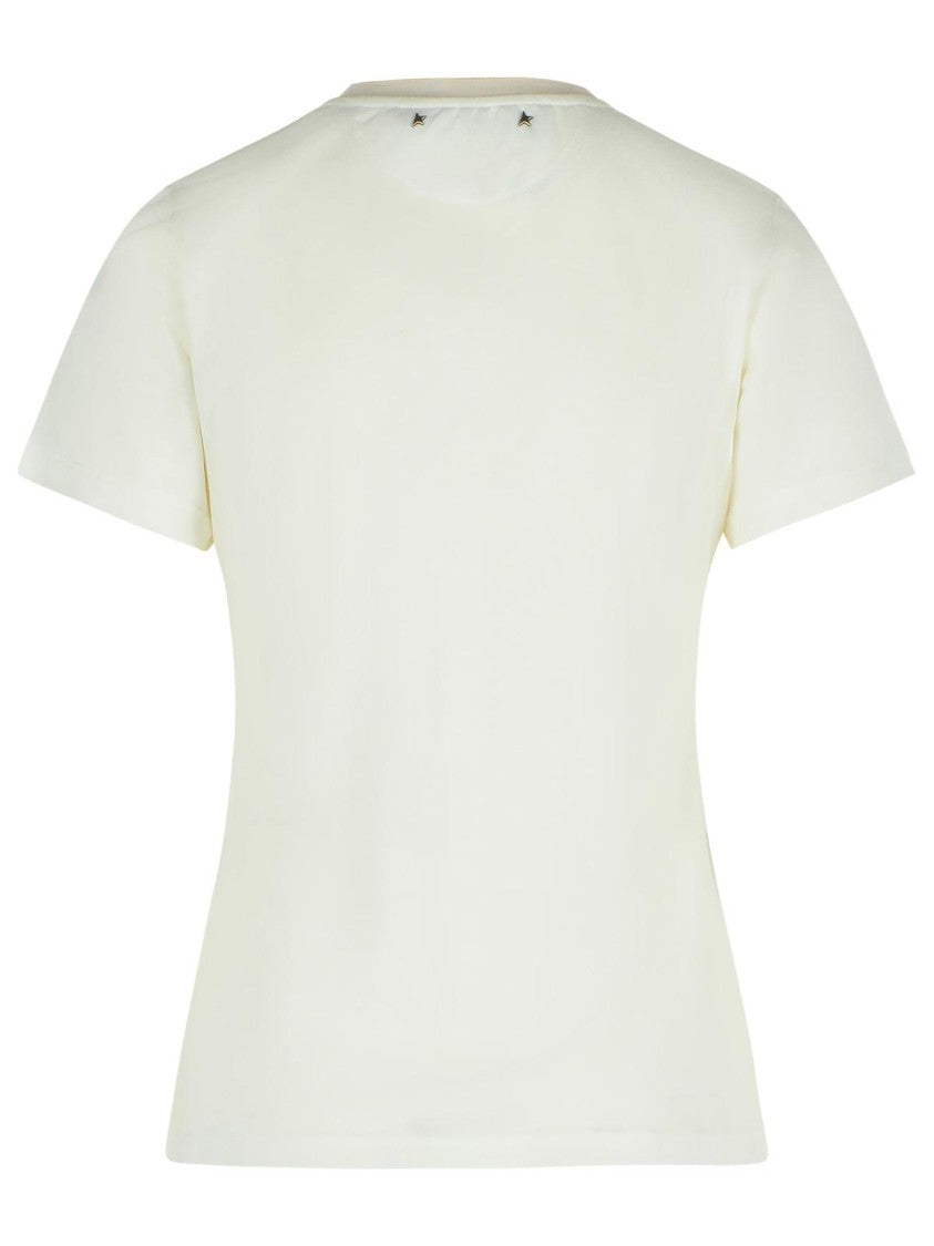Golden Goose Viscose Blend T-Shirt With Ribbed Crew Neck And Front Print