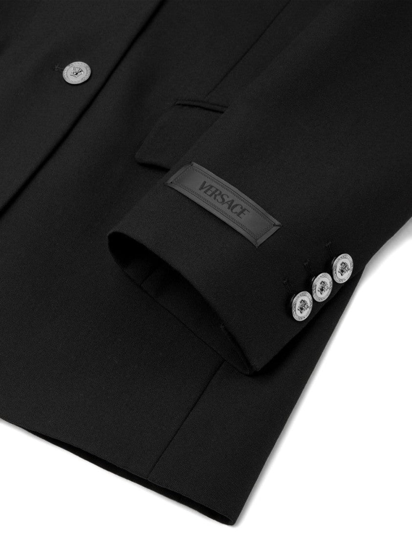 Versace Single-Breasted Blazer With Quilted Leather Accents