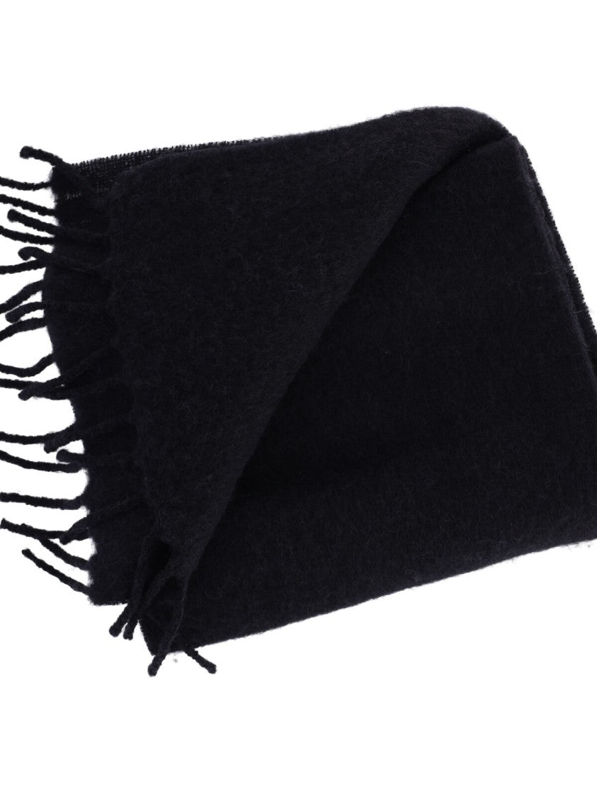 Maison Kitsuné Black Embroidered Logo Alpaca-Blend Scarf
