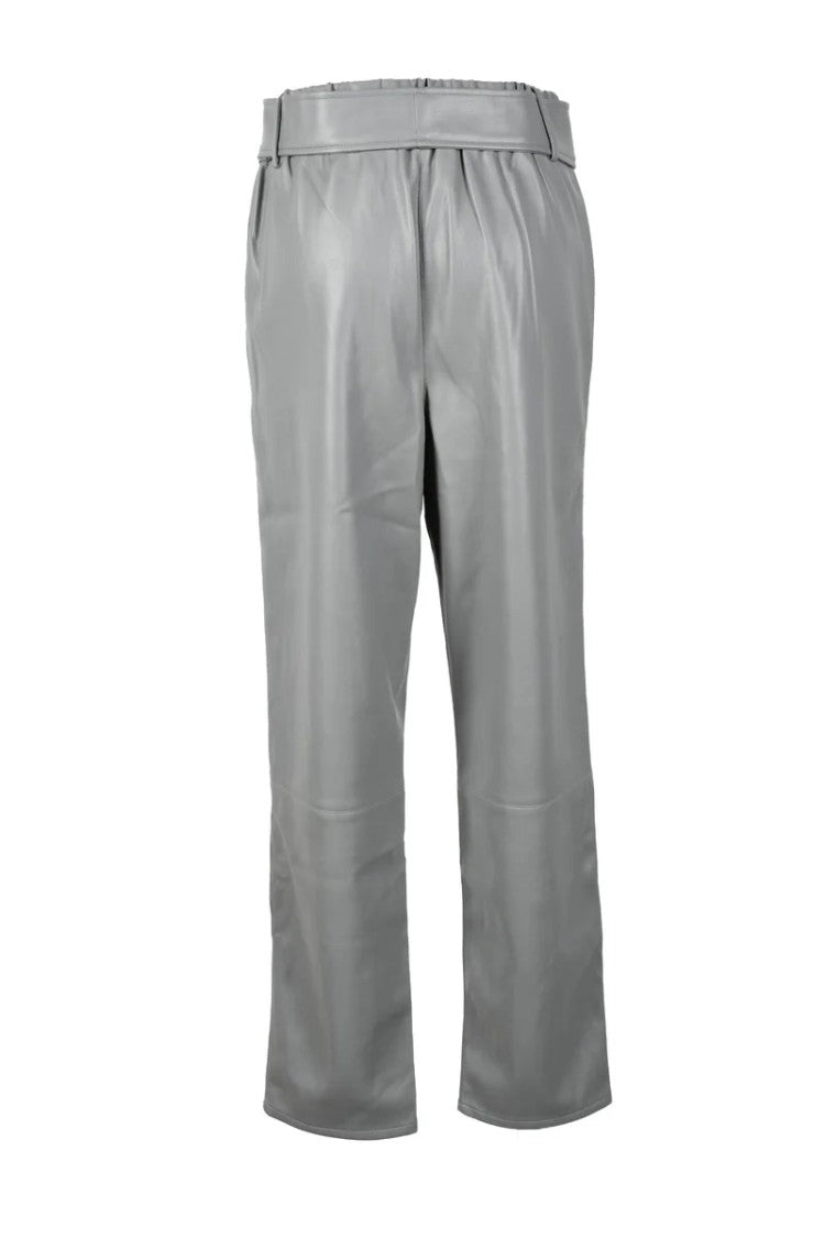 G!Na G!Na High-Waisted Faux Leather Trousers - Grey