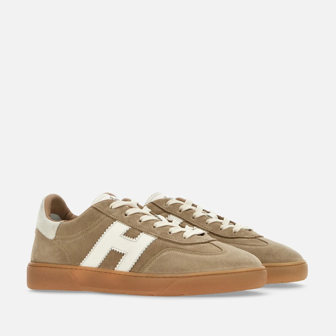 Hogan Beige Suede Low-Top Sneakers With Contrasting Logo