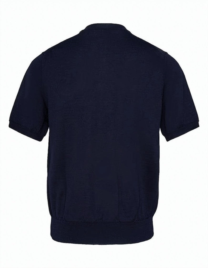 Comme Des Garçons Short-Sleeved Blue Wool Sweater With Button-Down Front