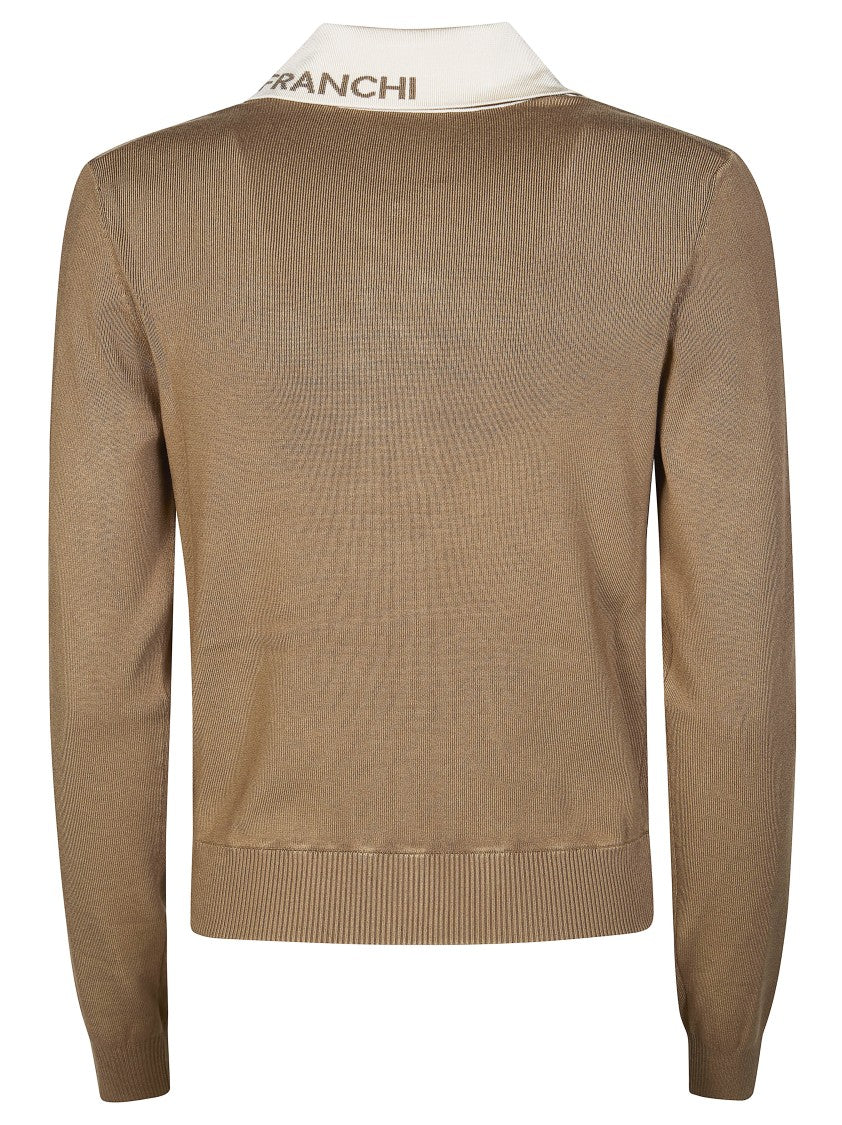 Elisabetta Franchi Brown Ribbed Contrasting Accents Jacket