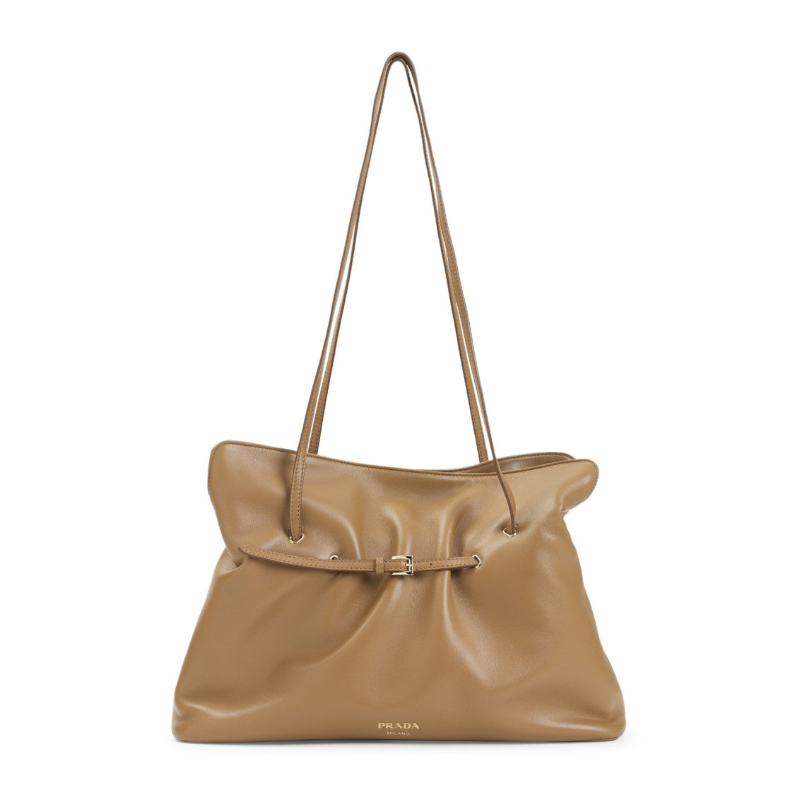 Prada Brown Lamb Leather Shoulder Bag With Gathered Design
