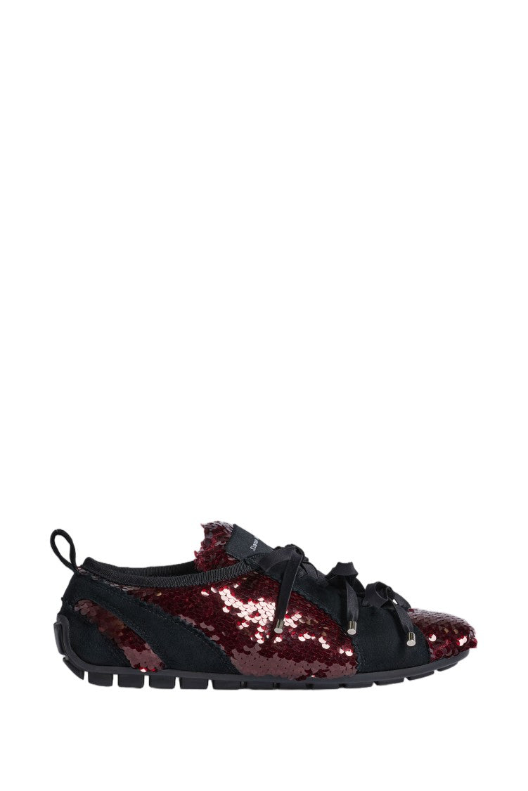 Simone Rocha Red Black Ballerina Grip Sequin Sneakers