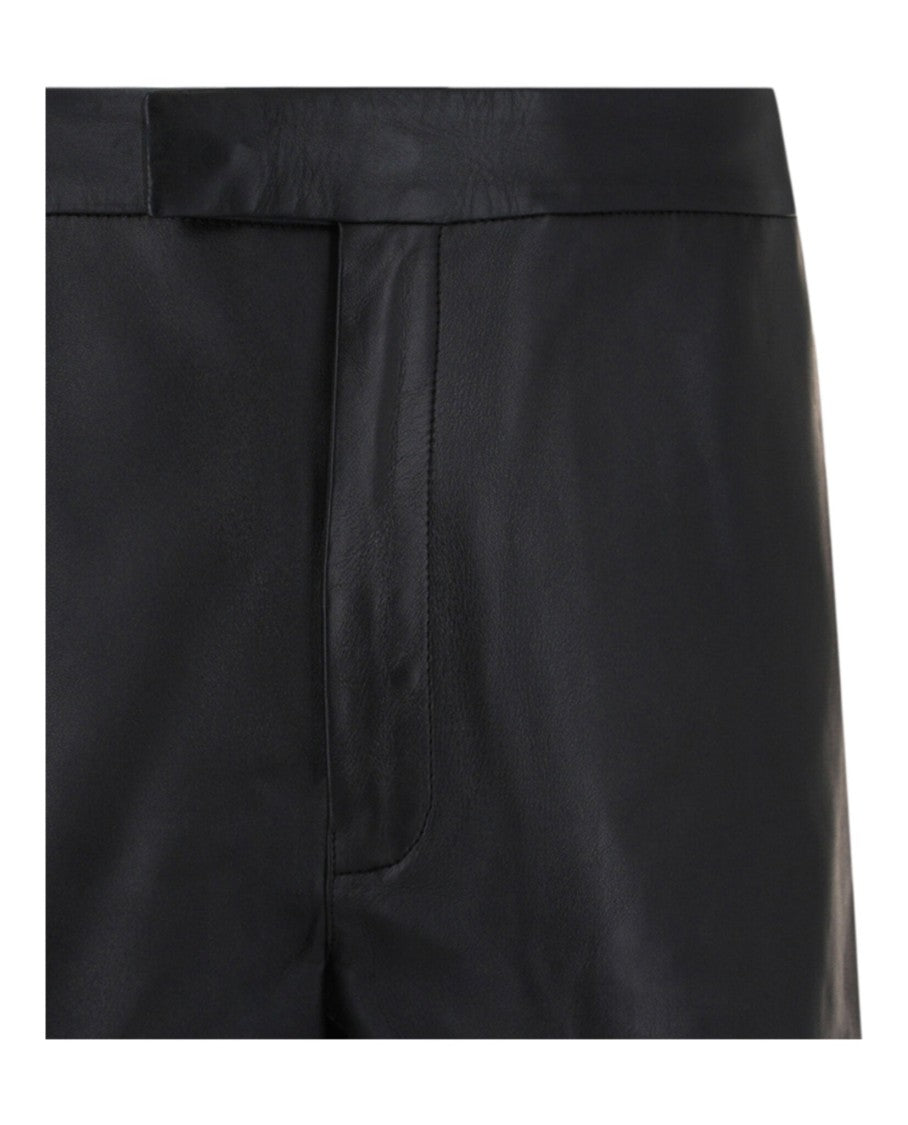 Ferragamo Mid-Rise Lambskin Leather Shorts With Concealed Button And Pockets