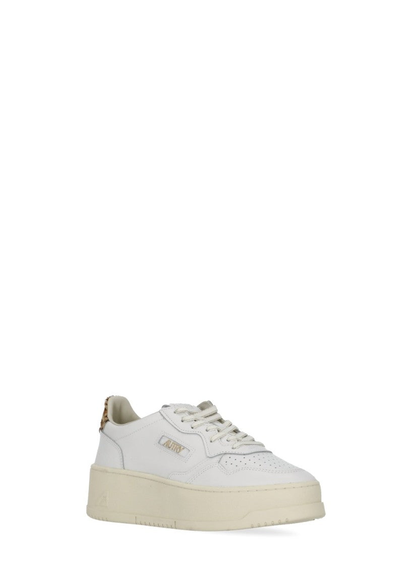 Autry White Animalier Platform Leather Sneakers