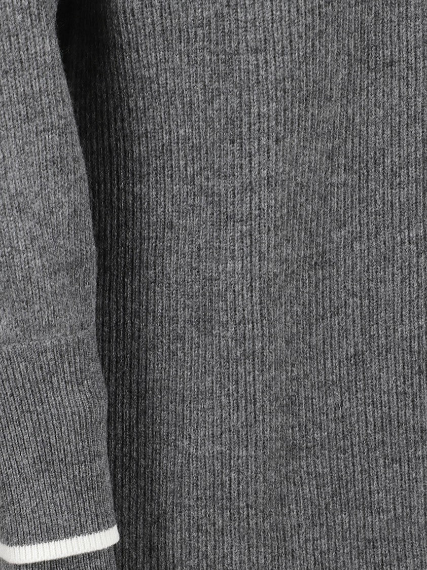 Brunello Cucinelli Grey Ribbed Knit Dress With High Neck