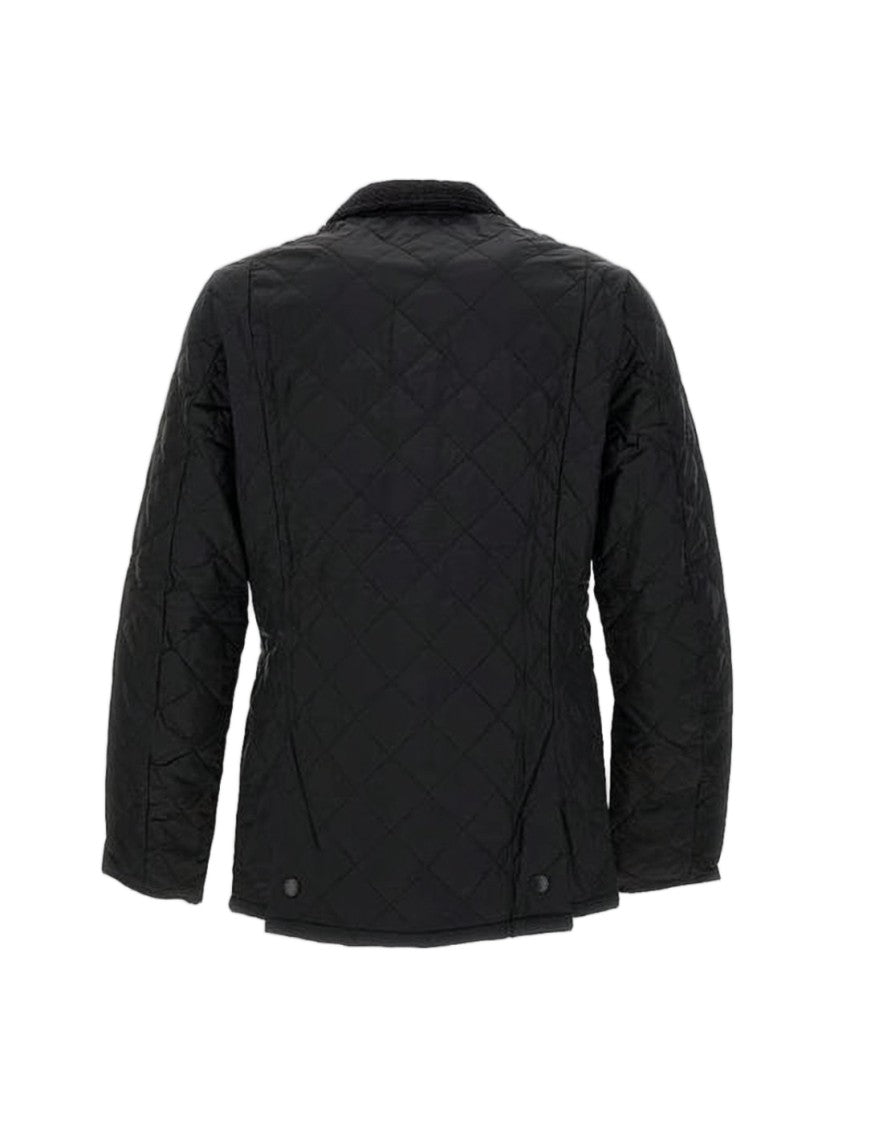 Barbour Classic Quilted Black Barbour Jacket With Corduroy Collar