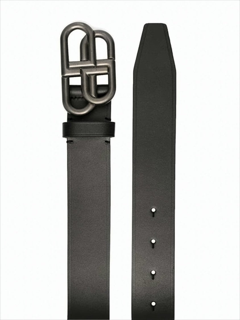 Balenciaga Black Leather Belt With Interlocking Gunmetal Buckle