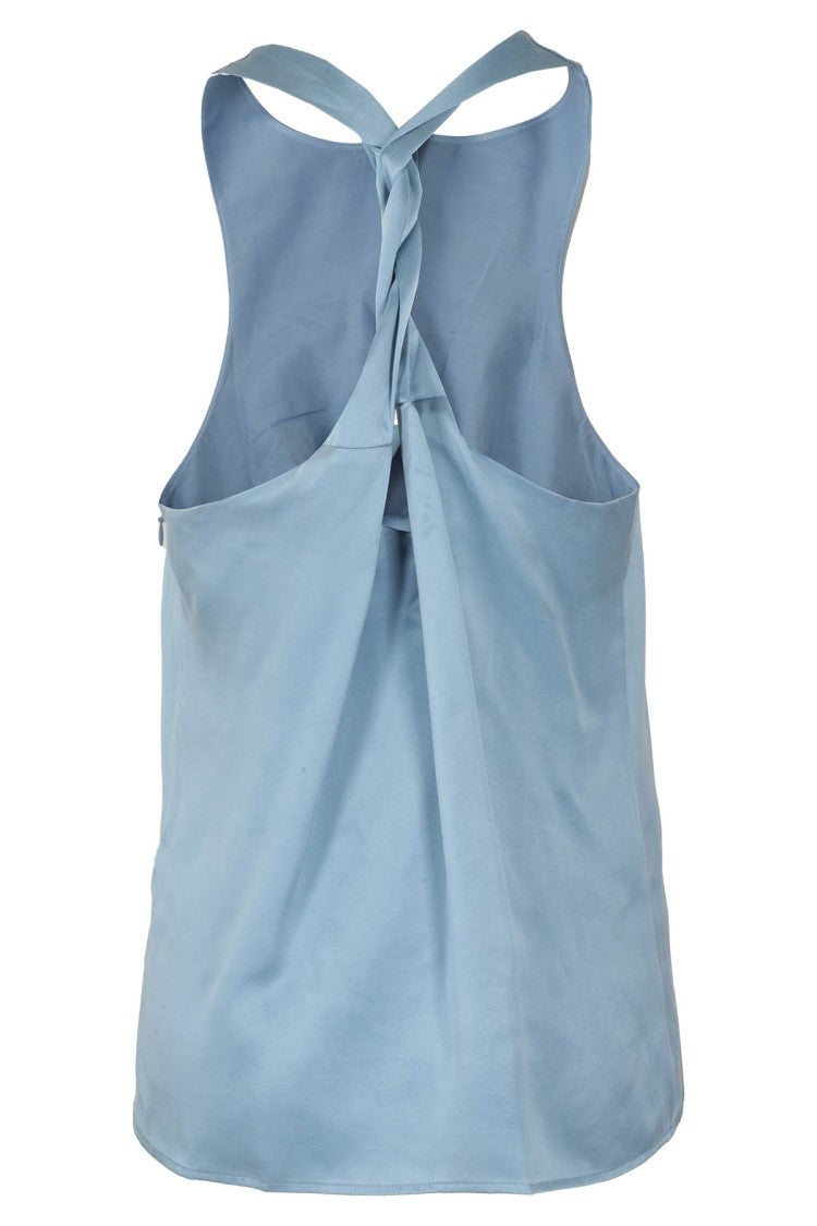 Loulou De Saison Light Blue Flared Silk Tank Top