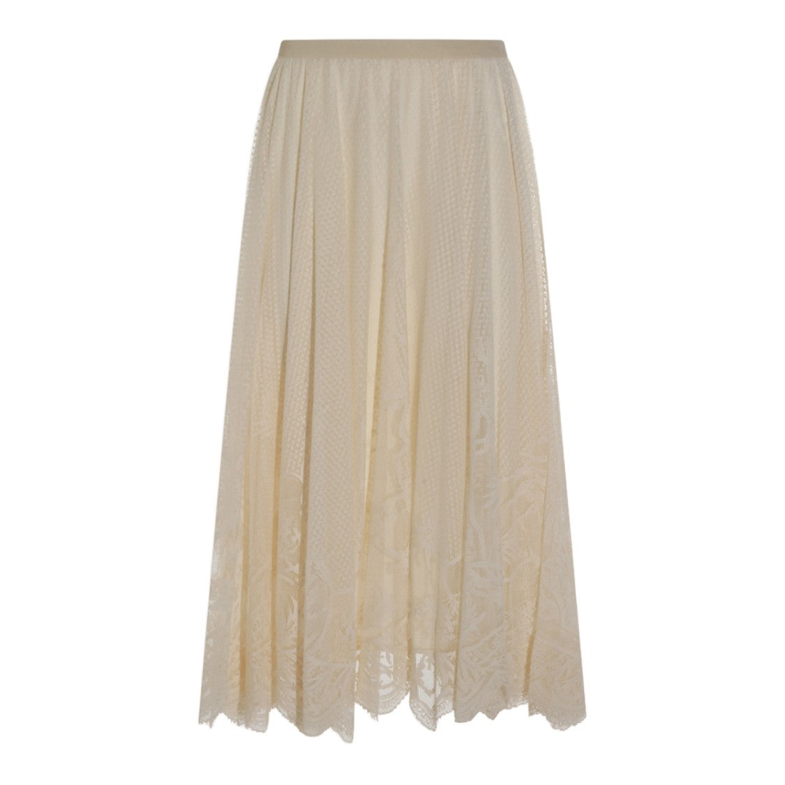 Fabiana Filippi Sheer Floral Lace Midi Skirt With Scalloped Hem