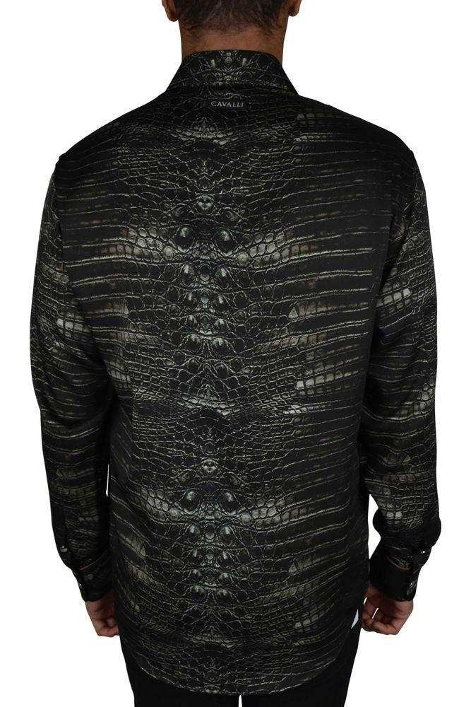 Roberto Cavalli Caiman Print Casual Shirt With Cord Piping