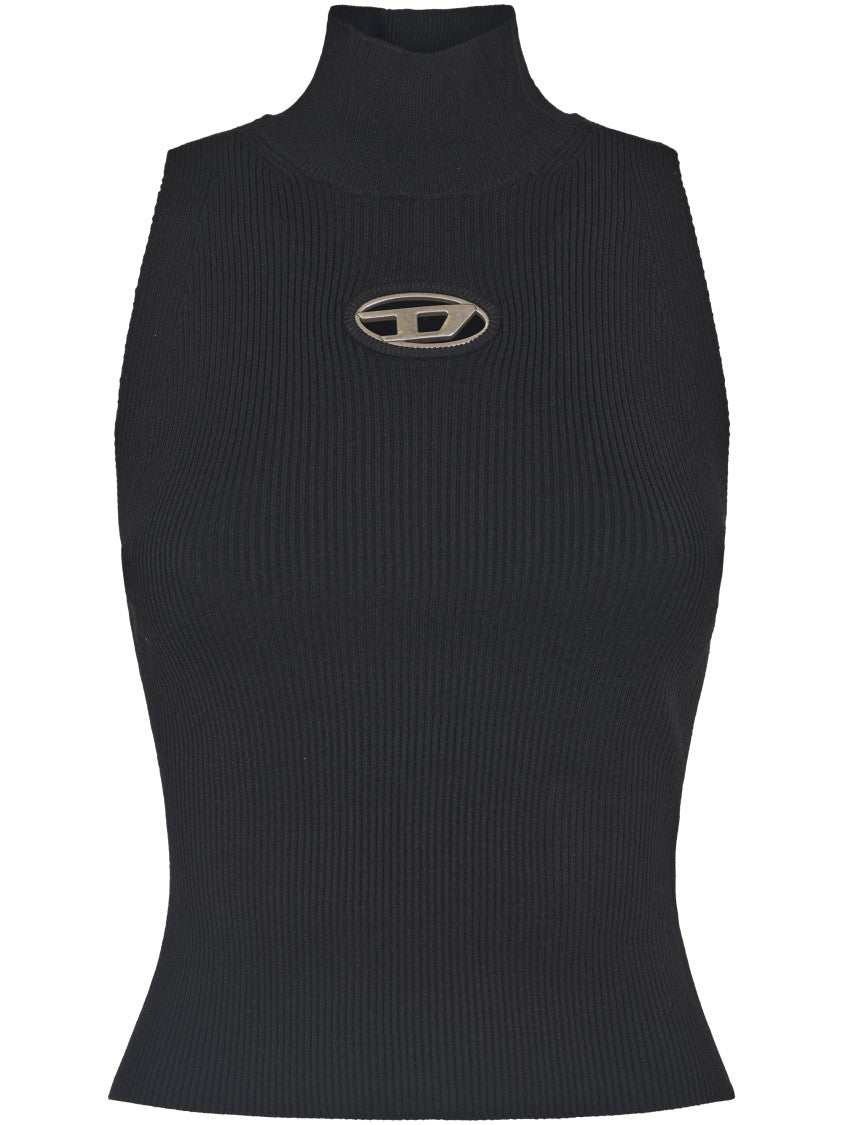 Diesel M-Onervax Fitted Sleeveless Black Ribbed Top