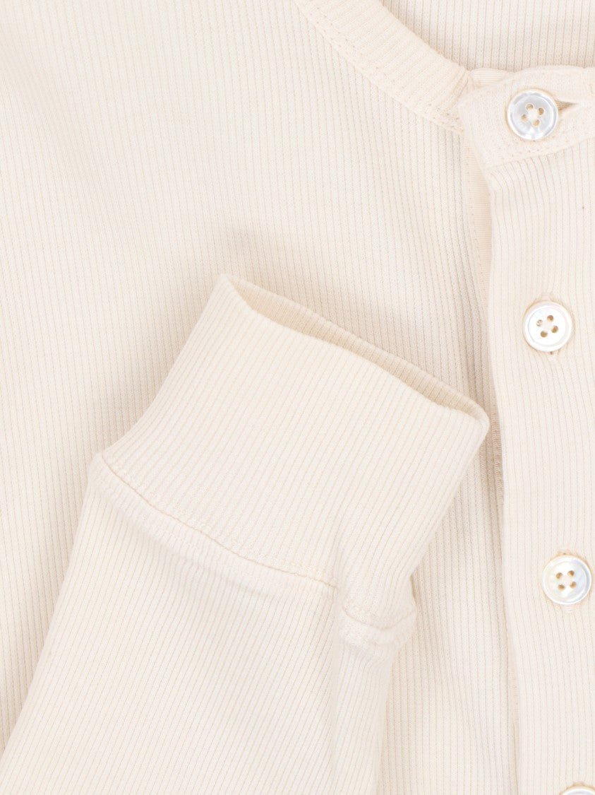 Tom Ford Ribbed White Henley Top With Buttoned Placket